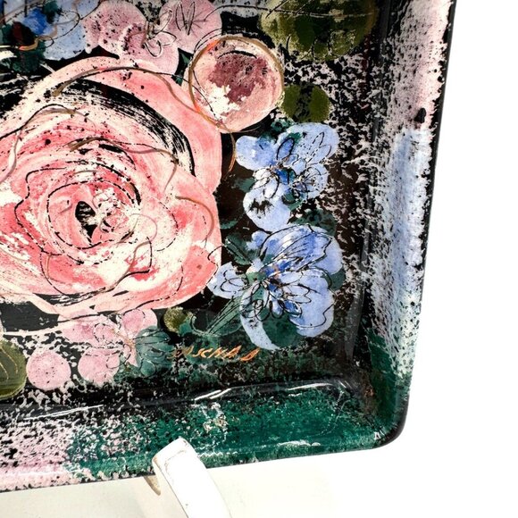 Sascha Brastoff Vanity Fair Very Large Retcangular Ash Tray - Pink Roses - Picture 6 of 12